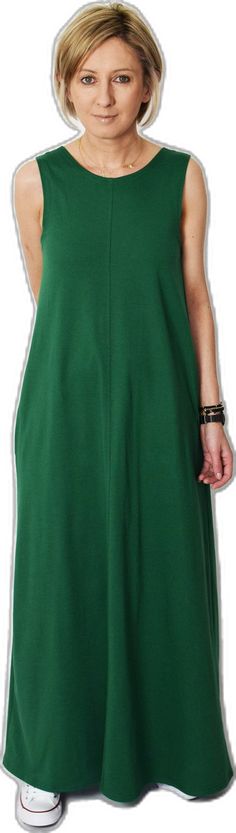 Green Cotton A-line Maxi Dress, Green A-line Cotton Maxi Dress, Casual Cotton Maxi Dress With Side Slits, Cotton Maxi Dress With Side Slits, Casual Summer Maxi Dress For Everyday, Solid Cotton Summer Maxi Dress, Solid Summer Cotton Maxi Dress, Casual Green Dresses With Side Slits, Casual Green Dress With Side Slits