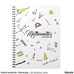 a spiral notebook with the words mathmatics on it and various symbols around it