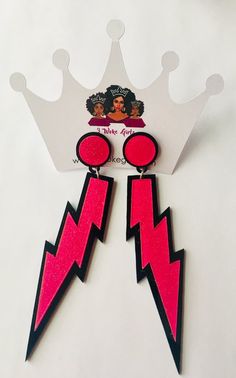 Fun Lightning Bolt Earrings! Cheap Fun Festival Earrings, Trendy Red Plastic Earrings, Bold Pink Earrings For Party, Bold Pink Party Earrings, Pink Plastic Earrings For Party, Pink Plastic Party Earrings, Trendy Pink Plastic Earrings, Felt Earrings, Afrocentric Earrings