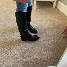 Tall Black Leather Frye Boots In Great Condition. In Excellent Like New Condition. Classic Black Boots For Shows, Black Leather Boots For Shows, Classic Round Toe Boots For Shows, Frye Boots, Rain Boots, Like New, Black Leather, Women Shoes, Boots