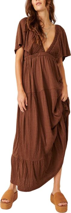 Free People free-est La La Tiered Flutter Sleeve Maxi Dress | Nordstrom Sleeve Maxi Dress, Tier Skirt, Maxi Dress With Sleeves, Tiered Skirt, Nordstrom Dresses, Flutter Sleeve, Free People, Nordstrom, Maxi Dress