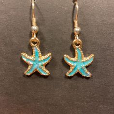 New Handmade Starfish Earrings. Adjustable Blue Jewelry With Starfish Charm, Adjustable Blue Starfish Jewelry, Coconut Girl Earrings, Ocean-inspired Blue Jewelry With Star Charm, Blue Star Charm Earrings As Gift, Blue Star Charm Earrings For Gift, Blue Star Earrings With Star Charm, Blue Dangle Earrings With Ocean-inspired Style, Ocean-inspired Blue Dangle Earrings