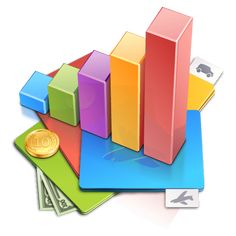 colorful bar chart with money on top