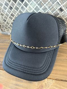 Custom handmade hat chain for your trucker hat personalization Trendy Adjustable Gold Hats, Trendy Adjustable Hats With Chain Detail, Trendy Adjustable Hat With Chain, Trendy Adjustable Hat With Chain Detail, Adjustable Gold Cap, Gold Adjustable Cap, Adjustable Chain Strap Necklaces For Gifts, Adjustable Chain Strap Necklace For Gift, Adjustable Chain Strap Necklace As Gift