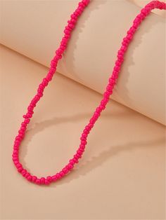 Color: Hot Pink Gender: Women Material: Plastic Quantity: 1 piece Style: Fashionable Details: Beaded Type: Beaded IN Length 15.7 This data was obtained from manually measuring the product, it may be off by 1-2 CM. Waist Beads African, Pink Bead Necklace, Simple Beaded Necklaces, Beaded Jewels, Beads Bracelet Design, Glasses Chain, Beaded Choker Necklace, Summer Diy, Pink Beads