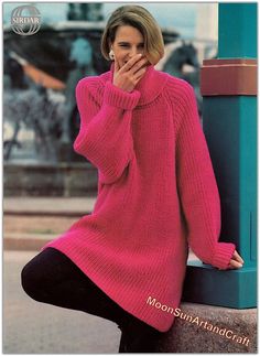 Women's Fisherman's Rib Tunic Sweater Knitting Pattern. To Fit Bust: 28/34, 36/42 inch Fall Pink Knitting Pattern, Fishermans Rib, Long Jumpers, Womens Knitting Patterns, Sweater Knitting Pattern, Rib Sweater, Woman Sweater, Jumper Knitting Pattern, Lacy Tops