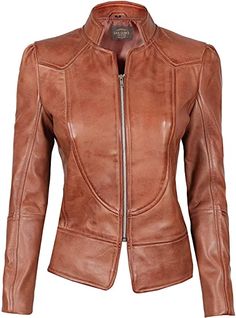 Womens Brown Leather Biker Jacket Are you looking to build a cool look? Try this slim fit brown biker leather jacket. This jacket is made of high-quality real leather with internal viscose lining, and there is one inside pocket and zip closure. The stand-up style collar and texture give a more vintage look. It is best for both a relaxed and incredibly stylish look. Specifications: External: Real Leather Internal: Viscose Lining Collar: Stand-up style Color: Brown Pockets: One Inside Pocket Celebrity Wear, Fitted Leather Jacket, Leather Jacket For Women, Cafe Racer Leather Jacket, Winter Wear Women, Leather Jacket Women, Tan Leather Jackets, Brown Fits, Biker Chic