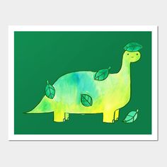 a green and yellow dinosaur with leaves on its back