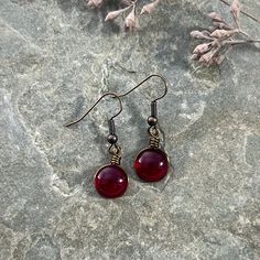 "January Birthday Earrings, Garnet Red Handmade Glass Birthstone Jewelry, Birth Month Best Friend Birthday Gift, Capricorn Gift Aquarius Gift ❤️Our Handcrafted Art Glass Jewelry made with Red Art Glass is perfect for any Capricorn or Aquarius, Garnet Red Earrings, January Birthday Gift, January Birth Month, January Birthstone, Capricorn Gift, Sagittarius Gift.  These January Birthday Earrings are the perfect gift for yourself or a thoughtful way to celebrate a friend's birthday. This earthy, dai Handmade Burgundy Earrings For Gift, Red Birthstone Round Earrings, Red Birthstone Earrings For Gift, Red Birthstone Earrings As Gift, Red Dangle Earrings For Birthday, Nickel-free Red Jewelry For Birthdays, Ladybug Jewelry, Sagittarius Gifts, Capricorn Gifts