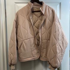 Blank Nyc Oversized Casual Quilted Jacket For Spring, Cream Quilted Outerwear For Spring, Cream Quilted Spring Outerwear, Spring Cream Quilted Outerwear, Quilted Beige Outerwear For Spring, Oversized Quilted Outerwear For Spring, Quilted Beige Spring Outerwear, Spring Oversized Quilted Outerwear, Casual Cream Quilted Jacket For Spring