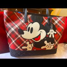 Brand New With Tags Disney Loungefly Plaid Purse Tote. Extremely High Quality. Faux Leather With Printed And Applique Details Wipe Clean; Imported Top Zipper Closure; Dual Carry Handles; Glove Bag Charm; Enamel Brand Plaque On Back Two Interior Slip Pockets And One Zippered Pocket; Fully Lined, Printed Interior; Contrast Quilted Bottom Trim *Does Not Come With The Matching Wallet In My Photos* Approximate Measurements: 16" X 12" X 5.5" Will Package With Care. Retailed $200 Black Mickey Mouse Travel Bag, Minnie Mouse Multicolor Travel Bags, Red Disney Bag With Zipper Closure, Multicolor Disney Bag With Mickey Mouse Design, Black Disney Rectangular Bag, Red Minnie Mouse Travel Bag, Multicolor Disney Mickey Mouse Bag, Red Mickey Mouse Casual Bag, Red Minnie Mouse Bag For Daily Use