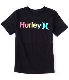 From Hurley&#x2C; this tee features:1x1-ribbed collarshort sleevespullover stylingcontrasting "Hurley" logo and icon logo detail on the frontcotton jerseymachine wash; tumble dryImported. Black Short Sleeve T-shirt With Front Logo, Black Cotton T-shirt With Front Logo, Cotton T-shirt With Front Logo, Graphic Tee T-shirt With Front Logo, Sporty Short Sleeve Tops With Front Logo, Hurley Logo, Dillard's, Big Boys, One And Only