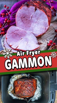 Air fryer gammon with a text overlay title.