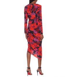 Alvaro Floral Stretch Silk Dress in Red - Veronica Beard | Mytheresa Red Floral Print Midi Dress For Evening, Red Silk Midi Dress With Floral Print, Simple Shoes, Funny Halloween Costumes, Veronica Beard, Silk Crepe, Funny Halloween, Red Floral, Asymmetric Hem