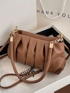 Color : KhakiDetails : RuchedType : Ruched BagBag Size : MediumStrap Type : AdjustableStyle : ElegantPattern Type : PlainClosure Type : ZipperStyle : FashionableCoating : 100% PolyurethaneComposition : 100% PolyurethaneMaterial : PU Leather Size Bag Height Bag Length Bag Width Handle Height Strap Length one-size 13.5 27 7 26 110 Business Casual Minimalist, Ruched Bag, Winter Bags, Trendy Business Casual, Retro Bags, Brahmin Bags, Bags For Teens, Minimalist Studs, Womens Business Casual