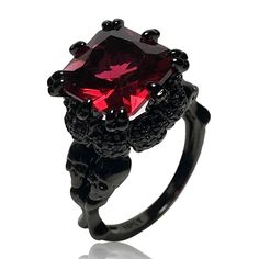 Available Ring Size: 11 Material: Zinc Bundle And Save. All Jewelry Is Buy One Get One Half Off. Message Me To Create Your Bundle. Gothic Wedding Rings Engagement, Black And Red Wedding Rings, Red Goth Wedding, Vamp Wedding, Gothic Wedding Ring, Black Skull Ring, Witcher Geralt, Red Goth, Gothic Wedding Rings