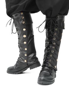 PRICES MAY VARY. Package Includes: Pirate Boot Covers*1, aviailable in 2 colors, classic black/brown. Quality Material: This medieval pirate boots cover is made of pu leather, which is soft in texture, particularly tough and waterproof. Size: This pirate boot tops men has only one size, but can adjust the ties to fits almost men. Its top circumference is about 12"-16", midle circumference is about 11"-12.6" and the bottom circumference is about 11"-12.6". Various Occasions: This boots cover can Men’s Knee High Boots, 1800s Shoes, Mens Cottagecore, Strange Shoes, Gothic Fashion Men, Movie Dresses, Medieval Soldier, Halloween Costume Boots, Medieval Pirate