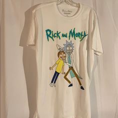 Rick And Morty Adult Swim 2018 Cartoon Network T-Shirt L White Brand New Cotton Graphic Print Tops For Fans, Casual Fan Merchandise T-shirt For Spring, White Graphic Print Top For Fan Merchandise, Casual Spring Fan Merchandise T-shirt, Casual Cotton Fan Merchandise Tops, Casual Cotton Top For Fan Merchandise, Casual White Print Shirt With Relaxed Fit, Graphic Print T-shirt For Spring Fan Apparel, Casual Short Sleeve Fan Merchandise Shirt