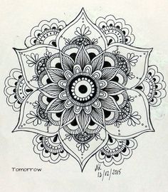 a black and white drawing of a flower with lots of details on it's petals