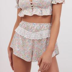 For Love And Lemons Farrah Shorts Large Floral New Beautiful, Elegant Shorts Sold Out Online Condition: New In Package Size: Large Color: Multi-Color White Sleepwear With Built-in Shorts, White Short Bloomers For Spring, White Spring Bloomers Short Length, White Spring Bloomers, Short Length, Spring Sleepwear With Built-in Shorts, White Bloomers With Elastic Waistband For Spring, White Bloomers For Spring, Spring White Short Length Bloomers, Spring White Bloomers With Elastic Waistband