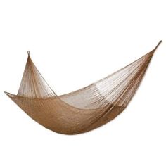 a brown hammock hanging from the side on a white background with no people in it