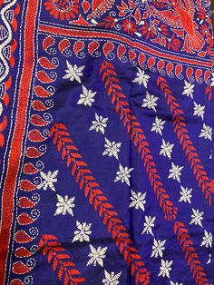 Handwoven Vibrant Midnight Blue color Kantha Stich Saree Pure Silk Mark Certified. Blue Embroidered Fabric For Navratri, Blue Embroidered Fabric For Navratri Festive, Blue Embroidered Fabric For Festive Navratri, Blue Bollywood Embroidered Fabric For Diwali, Blue Bollywood Style Embroidered Fabric For Diwali, Bollywood Blue Embroidered Fabric For Diwali, Festive Blue Embroidered Traditional Fabric, Bohemian Blue Dupatta For Eid, Blue Art Silk Fabric With Zari Embroidery