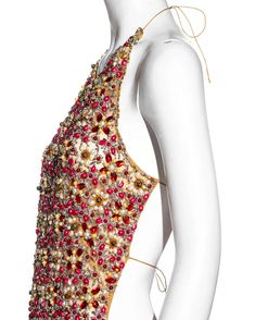 For Sale on 1stDibs - ▪ Gianfranco Ferre silk halter neck evening top ▪ Floral shaped embellishments in pink, white, gold, and red ▪ Silk string ties to the back ▪ IT 44 - FR Silk Halter Top For Evening, Embellished Elegant Halter Neck Top, Elegant Embellished Halter Neck Top, Glamorous Embellished Halter Top For Evening, Elegant Evening Halter Top For Party Season, Elegant Halter Top For Party Season, Elegant Halter Top For Evening Parties, Elegant Halter Top For Party Season Evenings, Elegant Embellished Halter Top For Parties