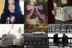 black and white photos with people sitting on a bench in front of a building, one woman reading a book while the other looks at an old car