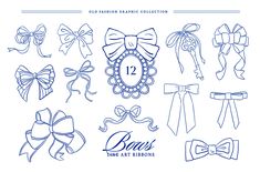 an image of various bows and ribbons on a white background with the number twelve drawn in blue ink