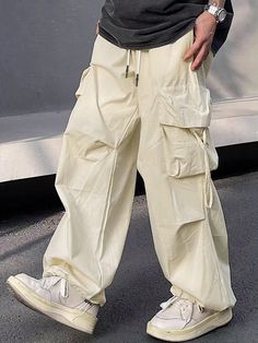 Beis Calle Collar  Tela tricotada Liso Pantalones cargo Embellished No-Elástico Mens Baggy Streetwear, Drip Clothes Men, Cargos Men, Male Cargo Pants, Alternative Fashion Men, Aesthetic Guy Outfits, Cargo Pants Outfit Men, Street Fashion Men, Beige Cargo Pants