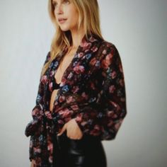 This New Soft Woven Kimono Jacket By Lovestitch Is Ready To Become One Of Your Favorite Layering Pieces For Spring. It's Covered In A Beautiful Floral Print With A Subtle Sheen Ready To Dress Up Or Down Depending On The Occasion. It Features An Adjustable Tie Front Which Allows You To Control The Fit And Fullness. 100% Poly, Hand Wash Cold Water. Floral Print Outerwear For Party, Floral Print Party Outerwear, Floral Print Long Sleeve Outerwear For Party, Fall Date Night Top With Floral Print, Floral Print Blouse For Night Out In Fall, Kimono Jacket, Layering Pieces, Floral Tie, Cold Water