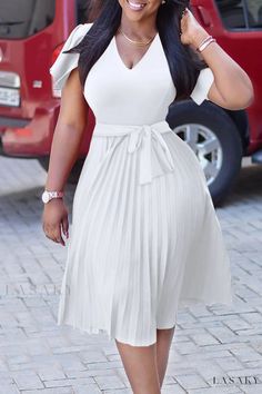 Lasaky - Stylish Ivory Solid Patchwork V-Neck Short Sleeve Dress – Perfect for Casual Occasions Air Nike, Purple And Gold Dress, Hot Jumpsuits, Casual White Dress, Dress Sleeve Styles, Red Dress Short, Blue Dress Casual, African Clothing Styles, Black Dresses Casual