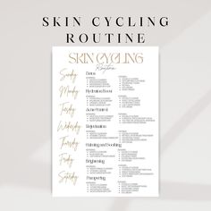 Revitalize your skincare routine with our comprehensive Skin Cycling Template! Designed for a Sunday-to-Saturday regimen, this customizable planner is your roadmap to radiant skin. Tailor your weekly routine to address specific concerns, from detox and hydration to acne control and rejuvenation. 🌿 Why Choose Our Skin Cycling Template? Personalized: Customize each day based on your unique skin type and concerns. Easy to Follow: Clear instructions guide you through morning and evening rituals. Comprehensive: Includes a variety of skincare steps such as cleansing, masking, and targeted treatments. Printable: Conveniently print at home, allowing you to physically check off each step as you go. 🌸 What's Included: Detailed Morning and Evening Routine Product Recommendations for Each Step 🌟 Ho Skincare Calendar, Skin Cycling Routine, Skin Cycle, Skincare Tracker, Weekly Skin Care Routine, Skin Cycling, Retinol Moisturizer, Evening Rituals, Skin Care Routine Order