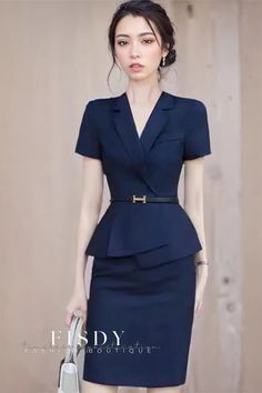 Fisdy - Exquisito y sofisticado conjunto de traje profesional de 2 piezas para hombre Strappy Maxi Dress, Sleeveless Skirt, Corporate Outfits, Skirt Suit Set, Coat Design, Blue Skirt, Suit Set, Office Outfits, Types Of Skirts