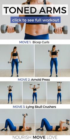 an image of a woman doing exercises with dumbbells on her chest and arms