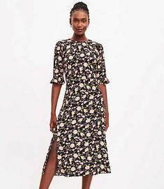 Loft Floral Ruffle Sleeve Midi Dress Size 8 Black Women's by Loft Size Regular - 8 Black Women's Fit, &, Flare, Dresses, Everyday, 100%, Viscose, Machine, Washable Winter Wedding Guest Dress, Dance Clothes, Sleeveless Floral Dress, Midi Shirt Dress, Sleeve Midi Dress, Ruffled Sleeves, Long Sleeve Midi, Floral Ruffle, Size 16 Dresses