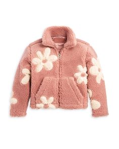 Blanknyc Girls' Flower Power Fleece Jacket - Big Kid Cute Pink Fleece Outerwear, Winter Pink Floral Print Outerwear, Winter Floral Print Pink Outerwear, Winter Pink Outerwear With Floral Print, Pink Long Sleeve Fleece Jacket For Spring, Cozy Fleece Outerwear For Spring, Casual Pink Fleece Jacket For Spring, Flower Coat, Fall Baby