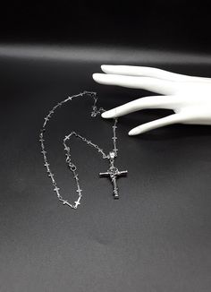 Spiritual Silver Adjustable Chain Necklace, Gift Crucifix Cross Necklace With Chain, Gift Cross Necklace With Crucifix Chain, White Gold Crucifix Necklace With Silver Chain, Silver Spiritual Clavicle Chain Necklace, Silver Cross Clavicle Chain Necklace, Silver Spiritual Cross Necklace With Clavicle Chain, Silver Stainless Steel Cross Pendant Necklace, Minimalist Silver Stainless Steel Cross Necklace