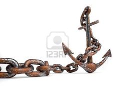 an anchor is chained to a chain on a white background