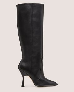 PARTON 100 BOOT | Stuart Weitzman Calf Leather Boots With 4-inch Heel And Pointed Toe, Elegant Formal Platform Boots With 4-inch Heel, Leather Mid-calf Boots With Reinforced Heel, Party Boots With Reinforced Heel And Tall Fit, Tall Knee-high Heeled Boots For Evening, Party Tall Boots With Reinforced Heel, Evening Knee-high Boots With Wide Calf And Reinforced Heel, Elegant Medium Width Knee-high Boots, Evening Tall Knee-high Heeled Boots