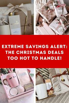 some christmas items are on display with the words extreme savings alert the christmas deal is too hot to handle