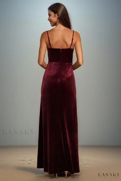 Lasaky - Exquisite and Sensuous Deep V-neck Velvet Evening Gown with Floral Straps, showcasing a unique and personalized style. Formal Gown With Fitted Bodice And V-neck, Formal V-neck Gown With Fitted Bodice, Fitted Velvet V-neck Maxi Dress, Formal Gown With Sweep Train And V-neck, Formal V-neck Gown With Sweep Train, Fitted V-neck Maxi Dress For Holiday, V-neck Fitted Gown For Formal Occasions, Fitted V-neck Gown For Formal Events, Fitted V-neck Gown For Formal Occasions