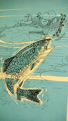 a drawing of a fish swimming in the water