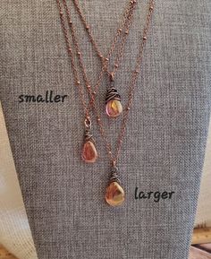 Rustic Picasso Copper Czech Glass Teardrop Pendant Necklace wrapped in Copper on with Copper Satellite Chain--two sizes!! Gorgeous translucent rustic copper Picasso style Czech glass glass teardrops!! I designed in two styles--Style A and C have less wire. Styles B and D have more wire. Image #2 shows the size and bead coloring best side by side. Do you see the two sizes? The larger teardrop beads have been sold out everywhere and to my knowledge are no longer being manufactured, but I just foun Copper Necklace Handmade, B And D, Picasso Style, Copper Glass, Oxidized Copper, Steel Wool, Teardrop Beads, Teardrop Pendant, Teardrop Necklace