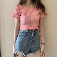 Material: Cotton Material: Polyester Item Type: Tops Tops Type: Tees Sleeve Length: Short Sleeve Style: Regular Fabric Type: Knitted Pattern Type: Solid Gender: WOMEN Clothing Length: Short Collar: Slash Style: Soft Girl Style, Soft Girl Crop Top, Soft Girl Outfits Size (cm) Width Length Sleeve S 62-84 30.0 13 M 66-88 32.0 14 L 70-92 34.0 15 Size (inch) Width Length Sleeve S 24.41-33.07 11.81 5.12 M 25.98-34.65 12.60 5.51 L 27.56-36.22 13.39 5.91 Cute Ribbed Cotton Tops, Casual Non-stretch Knitted Tops, Cute Cotton Knit Top For Spring, Trendy Ribbed Pink Tops, Trendy Pink Ribbed Tops, Spring Knitted Short Sleeve Tops, Pink Short Sleeve Cotton Knit Top, Trendy Pink Short Sleeve Knit Top, Cute Ribbed Tops For Fall