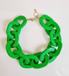 Huge Green Bottega Chain Necklace, Oversized Chain Link Statement Necklace Polymer Clay - Etsy Green Link Chain Necklace For Gifts, Green Link Chain Necklace As Gift, Green Link Chain Necklace Gift, Green Chain Link Necklace With Adjustable Chain, Trendy Green Chain Link Jewelry, Green Adjustable Chain Link Necklace, Green Necklace With Adjustable Chain, Green Chunky Chain Necklace As Gift, Trendy Green Chain Necklace With Adjustable Chain