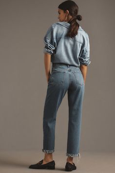 80% regenerative cotton, 20% recycled cotton Five-pocket styling Button front Machine wash Imported | Le Mec High-Rise Straight-Leg Jeans by FRAME in Blue, Women's, Size: 26, Cotton at Anthropologie Relaxed Medium Wash Jeans With Pockets, Relaxed High-rise Jeans With Pockets, Workwear Mom Fit Bottoms With Straight Hem, Relaxed High Rise Jeans With Pockets, Straight Hem Mom Fit Bottoms For Workwear, Mom Fit Straight Hem Bottoms For Work, Relaxed Fit Medium Wash Bottoms With Welt Pockets, Relaxed High-rise Bottoms With Pockets, Relaxed High Rise Bottoms With Pockets