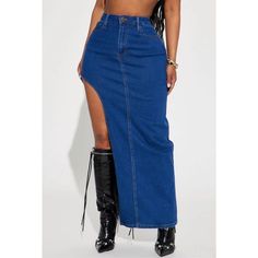 Brand New Size Large Slight Stretch 40” In Length Super Cute And Trendy Trendy High Waist Blue Maxi Skirt, Blue Denim Full-length Maxi Skirt, Trendy Fitted Blue Maxi Skirt, Fitted High Rise Blue Maxi Skirt, High-rise Blue Denim Maxi Skirt, Non-stretch High Rise Blue Denim Skirt, Brown Pleated Skirt, Green Pleated Skirt, Crinkle Skirt