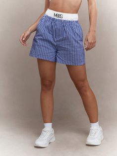 Multicolor Casual Collar  Tela tricotada Color combinado,Letras,A rayas Pierna recta Embellished No-Elástico Boxer Shorts Women, Summer Mini Skirt, Womens Boxer, Z Logo, Women Shorts, Shorts Women, Casual Stripes, Boxer Shorts, Striped Shorts