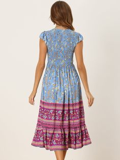 Shop Allegra K for ruffled flutter sleeve smocked boho floral shirred midi dress you are looking for, get more women's dresses for yourelf. Order now! Free Returns! Midi Dress Blue, Chelsea Boots Women, Black Velvet Dress, Tweed Dress, Denim Midi Skirt, Women Skirts Midi, Boho Floral, Velvet Dress, Dress Blue